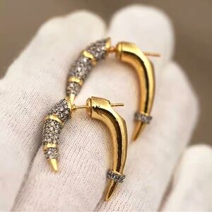 NEW Horn Earrings Mixed Metals Two Tone Front Back M28